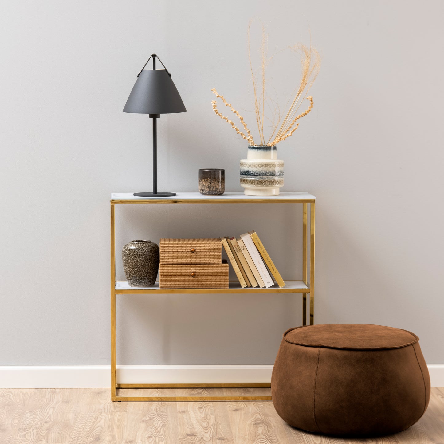 Alisma Console Table With Marble Effect Top & Gold Legs