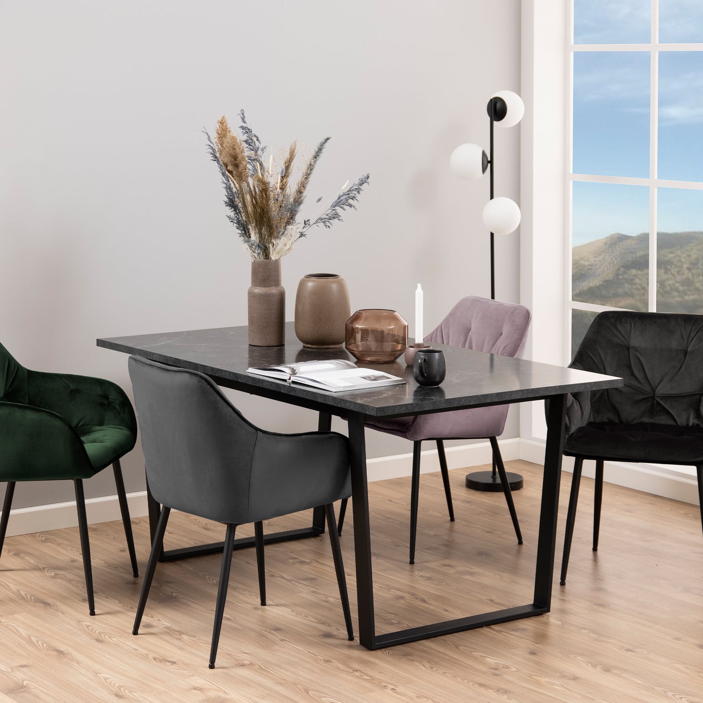 Amble Dining Table with Black Marble Effect Top & Black Legs