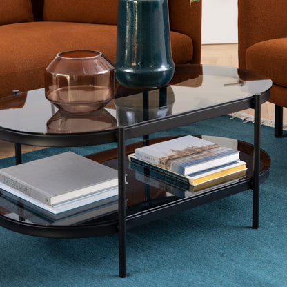 Bayonne Oval Coffee Table with Smoked Glass Top