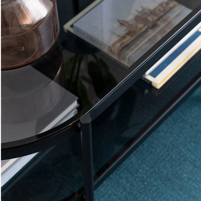 Bayonne Oval Coffee Table with Smoked Glass Top