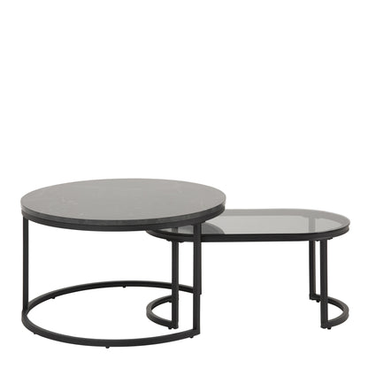 Spiro Round/Oval Coffee Table Set with Black Marble/Smoked Glass Top