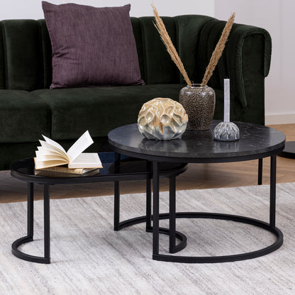 Spiro Round/Oval Coffee Table Set with Black Marble/Smoked Glass Top