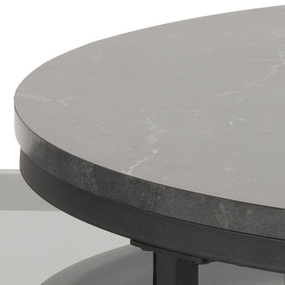 Spiro Round/Oval Coffee Table Set with Black Marble/Smoked Glass Top