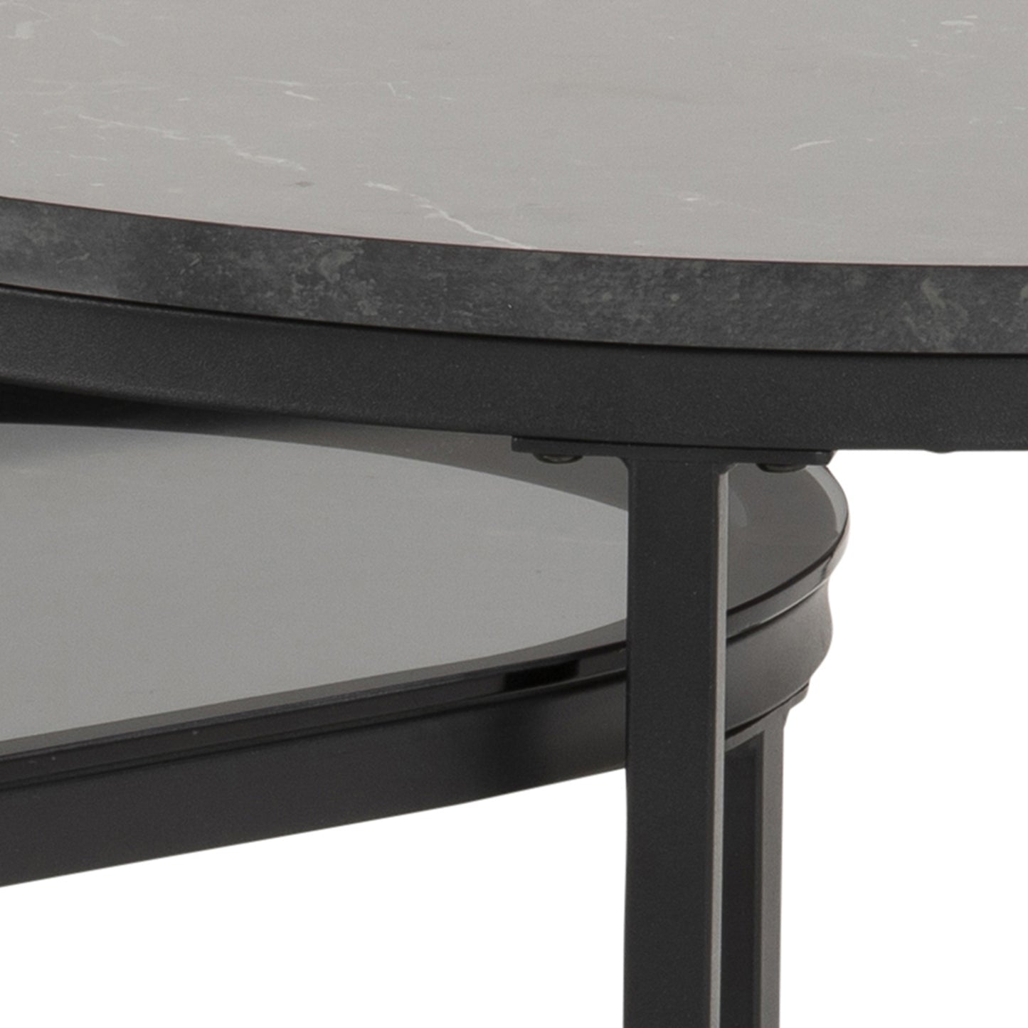 Spiro Round/Oval Coffee Table Set with Black Marble/Smoked Glass Top