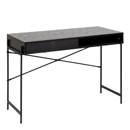 Angus Office Desk with Sliding Door in Black