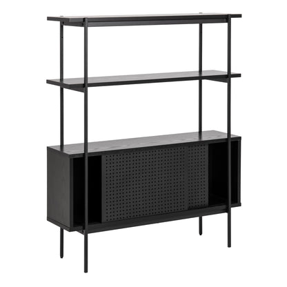 Angus Small Bookcase with 2 Sliding Doors in Black