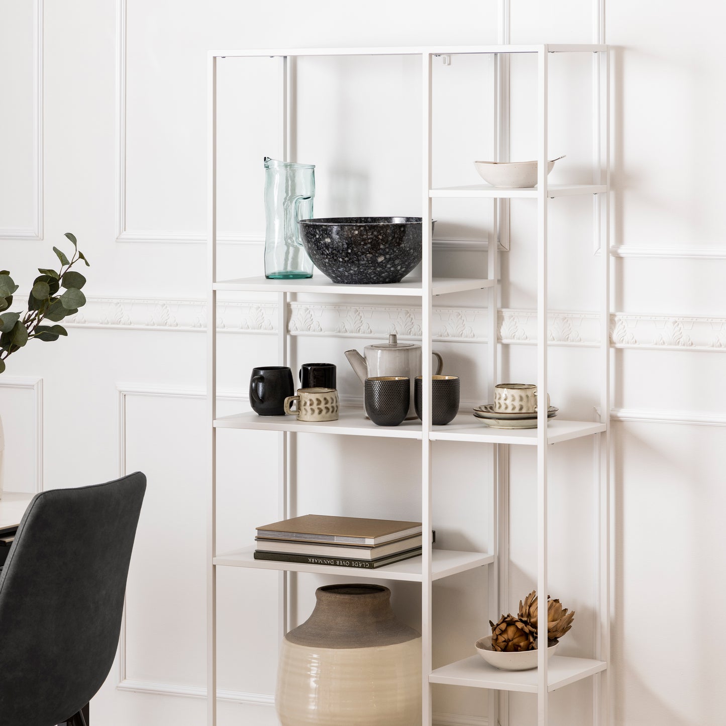 Newcastle Asymmetrical Bookcase with 6 Shelves in White