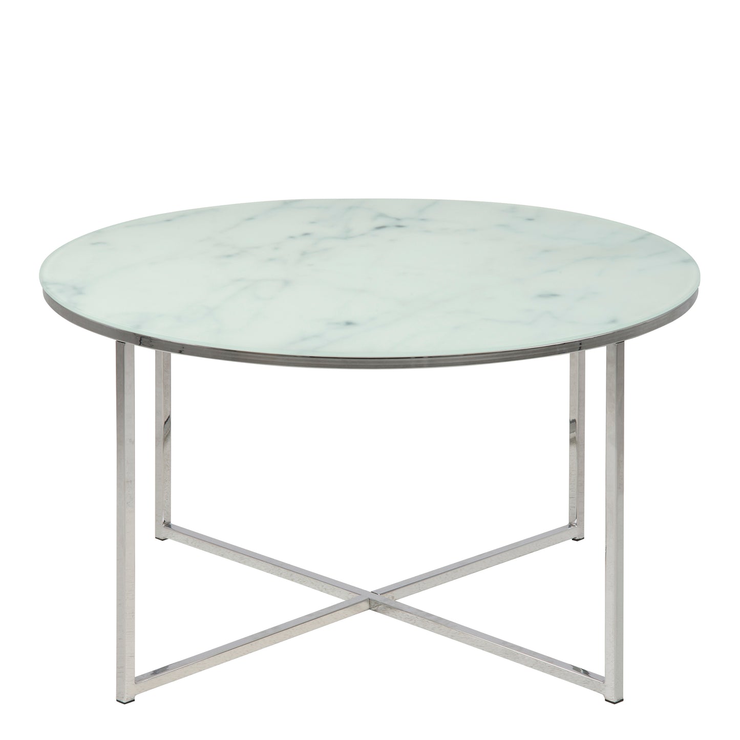 Alisma Round Coffee Table with White Marble Top & Silver Legs