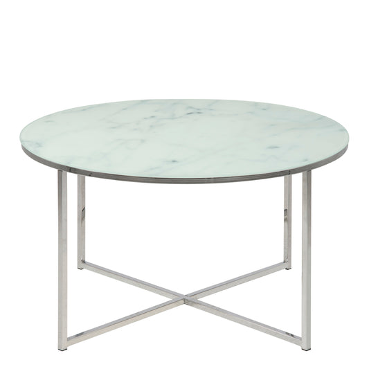 Alisma Round Coffee Table with White Marble Top & Silver Legs