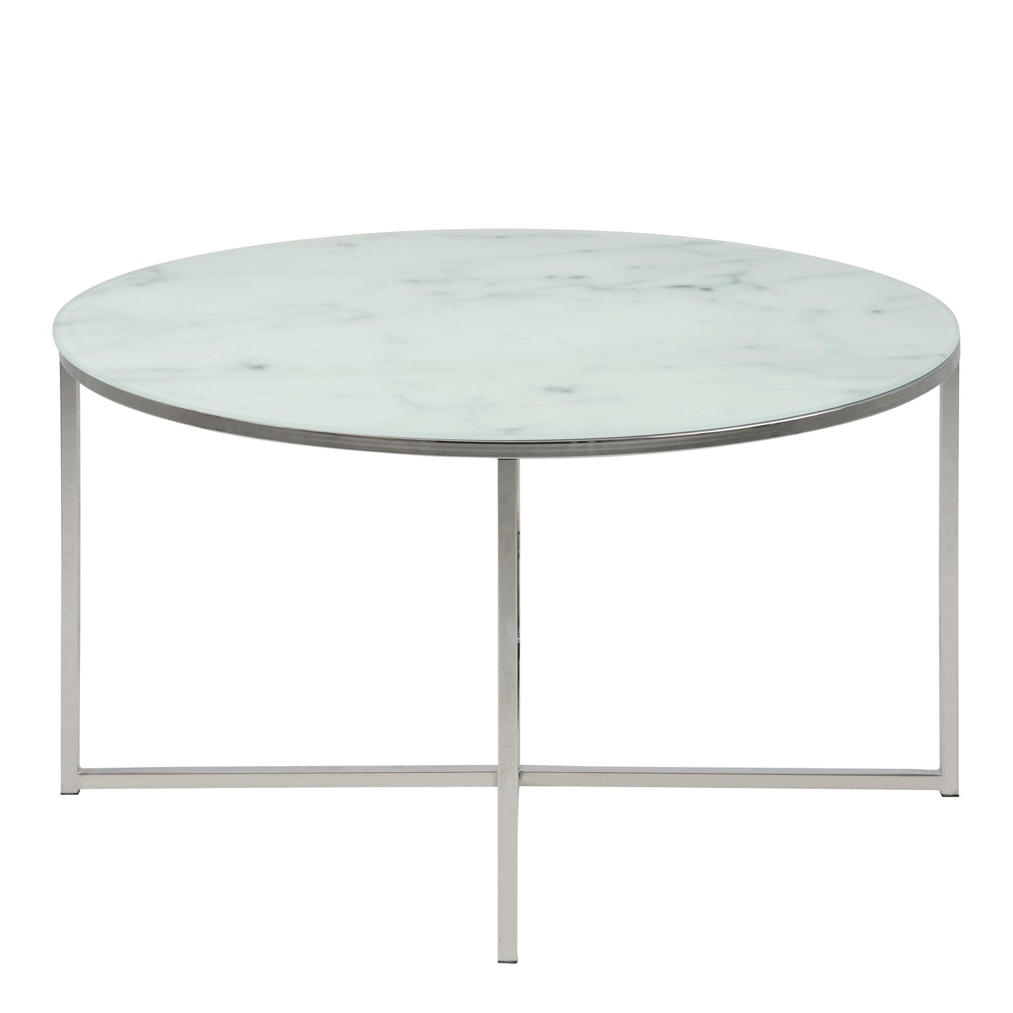 Alisma Round Coffee Table with White Marble Top & Silver Legs