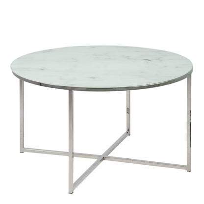 Alisma Round Coffee Table with White Marble Top & Silver Legs