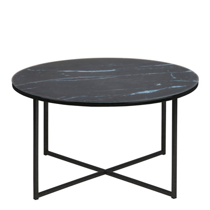 Alisma Round Coffee Table with Black Marble Top & Black Legs