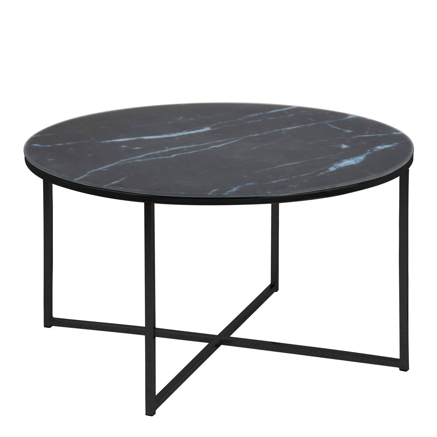 Alisma Round Coffee Table with Black Marble Top & Black Legs