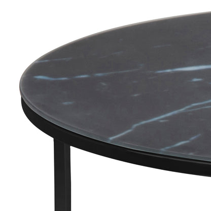 Alisma Round Coffee Table with Black Marble Top & Black Legs