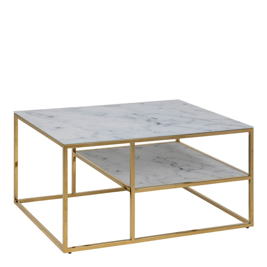 Alisma Open Shelf Coffee Table with White Marble Effect & Gold Legs