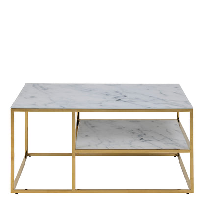 Alisma Open Shelf Coffee Table with White Marble Effect & Gold Legs