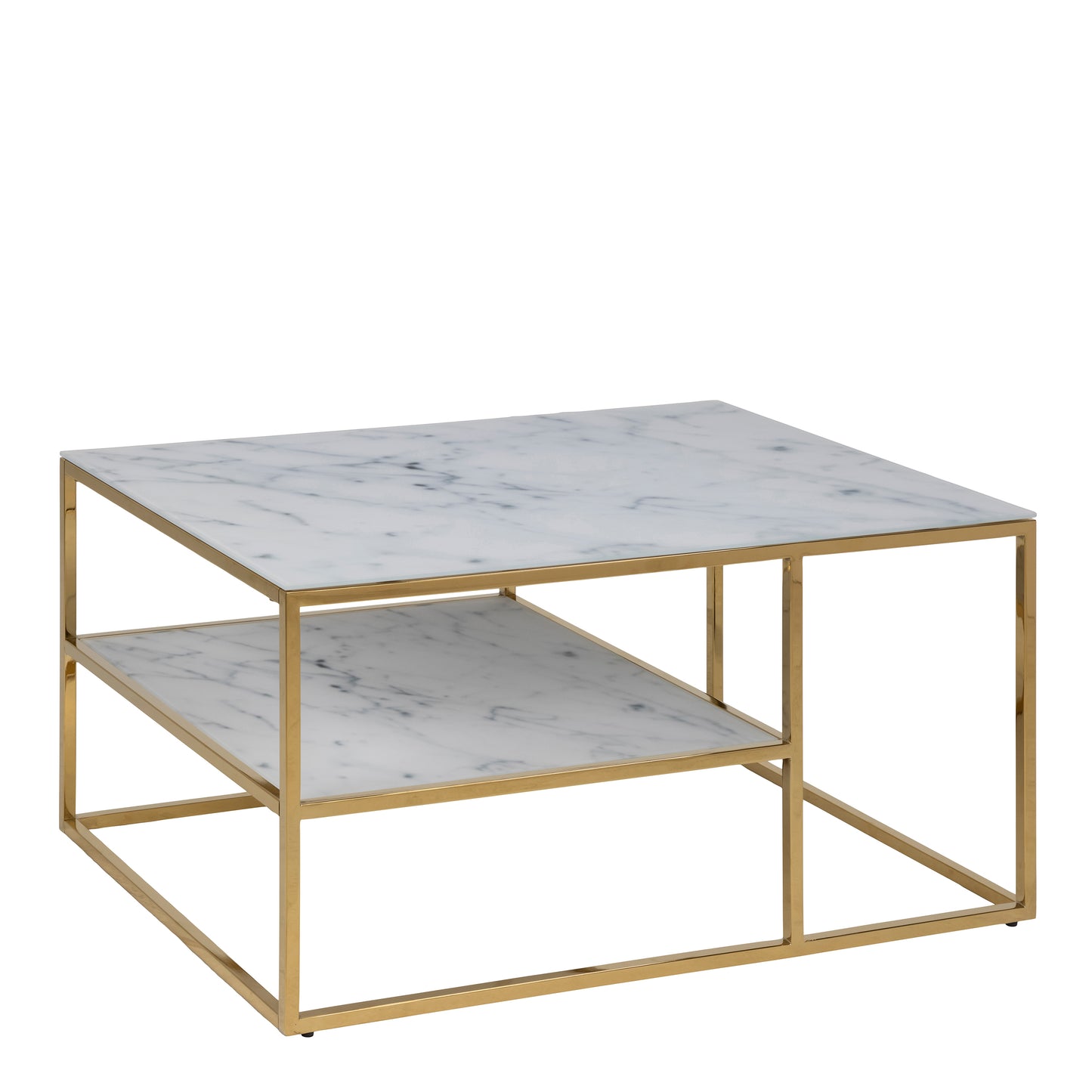 Alisma Open Shelf Coffee Table with White Marble Effect & Gold Legs