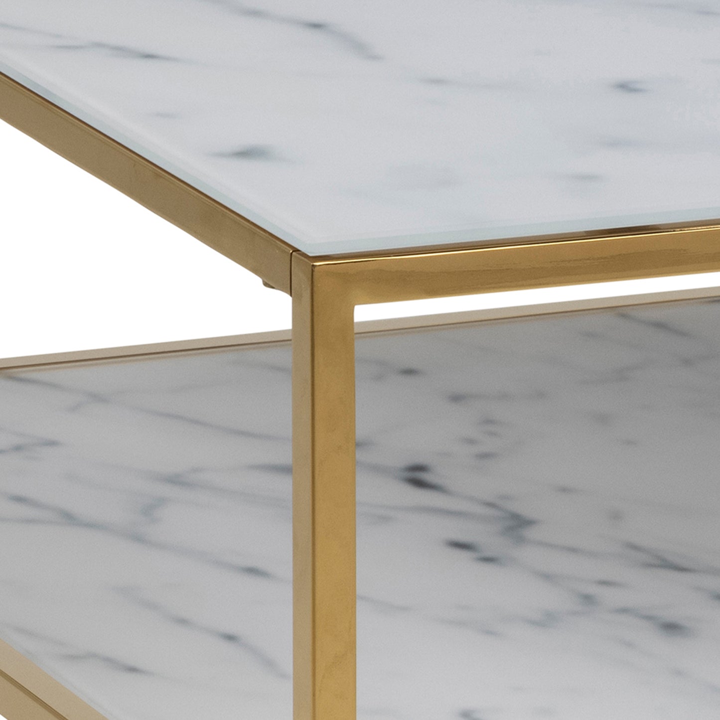 Alisma Open Shelf Coffee Table with White Marble Effect & Gold Legs