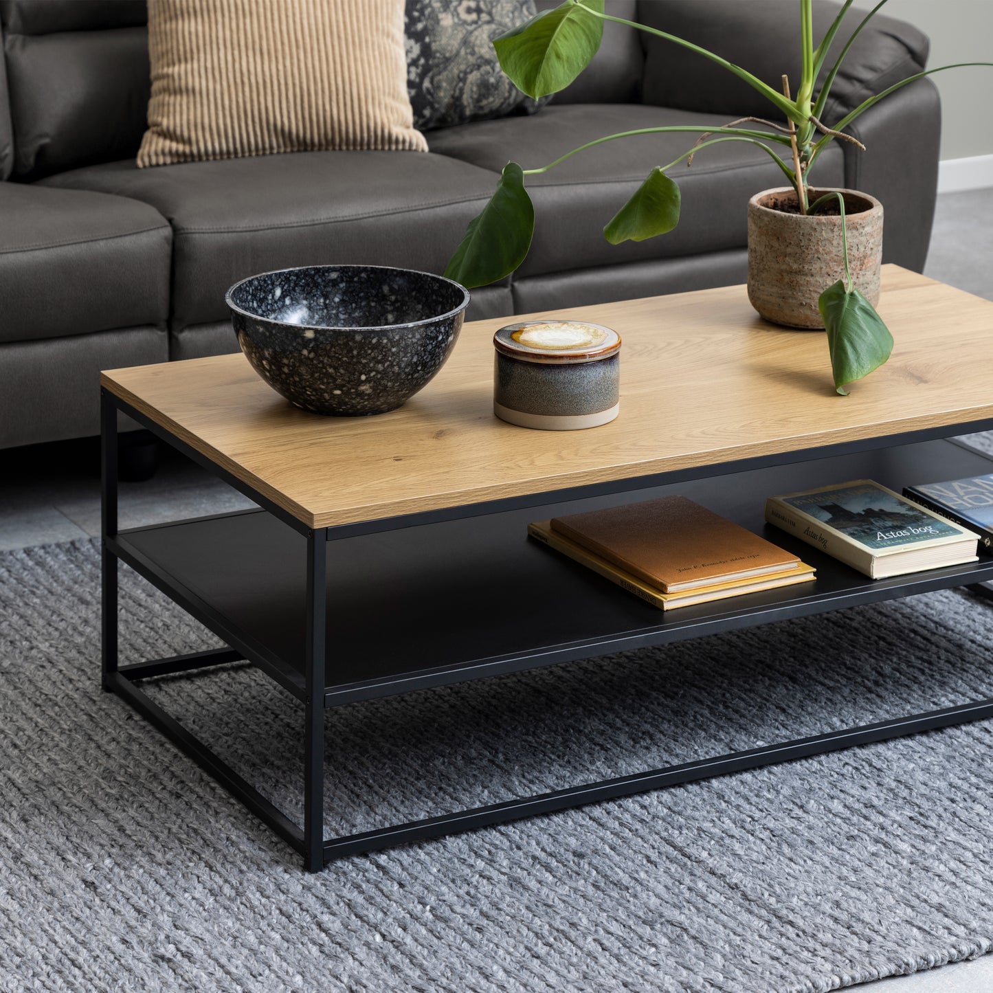 Gila Coffee Table with Open Shelf in Oak & Black