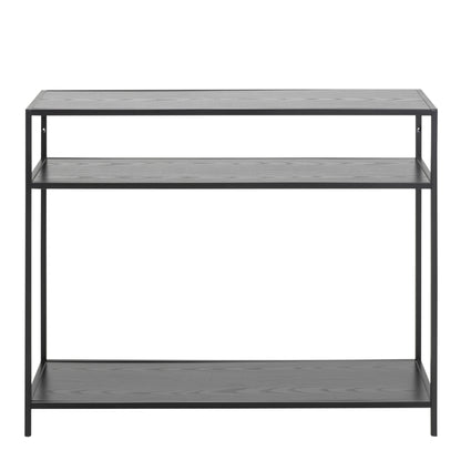 Seaford Console Table with 2 Shelves in Black and Oak