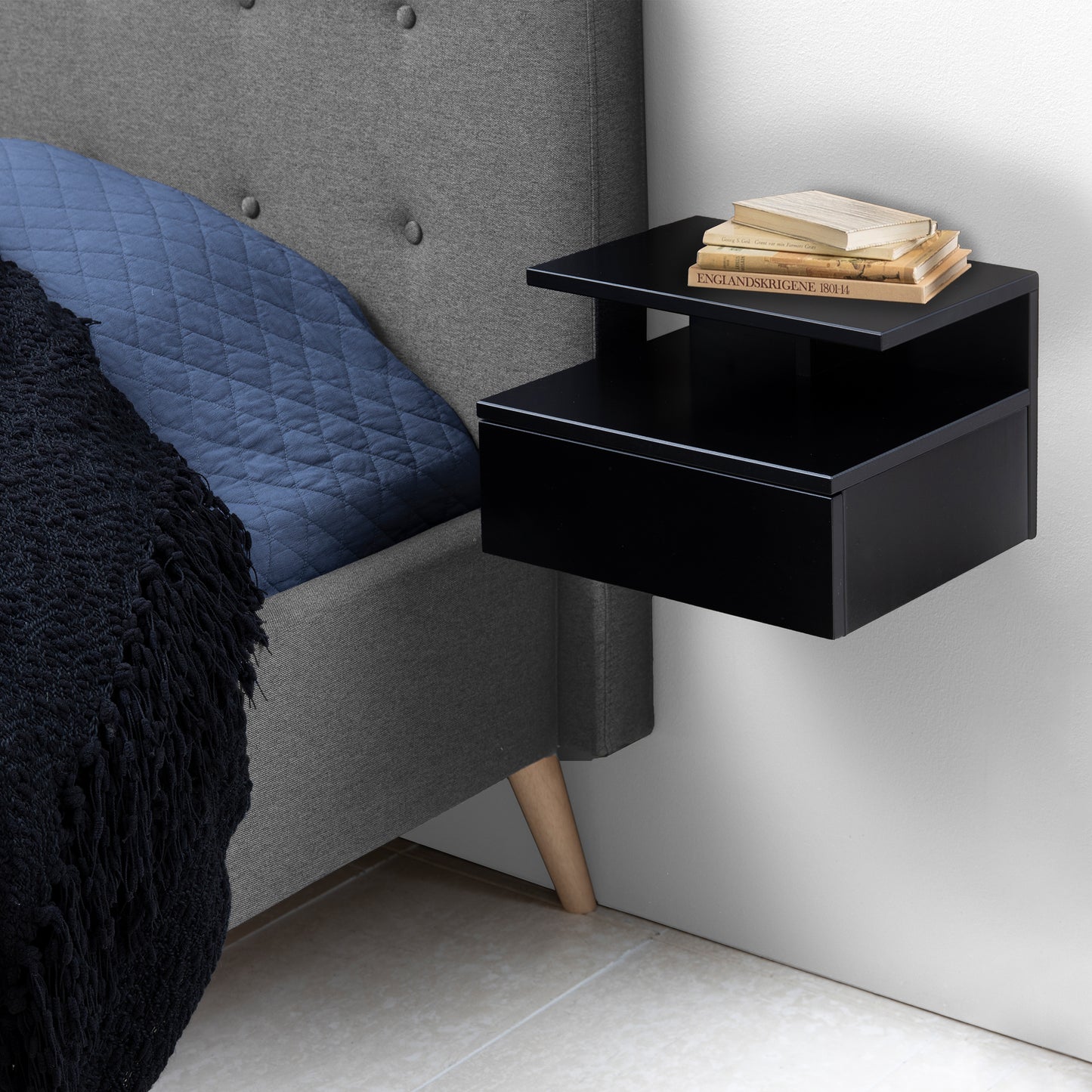 Ashlan Bedside Table with 1 Drawer in Black