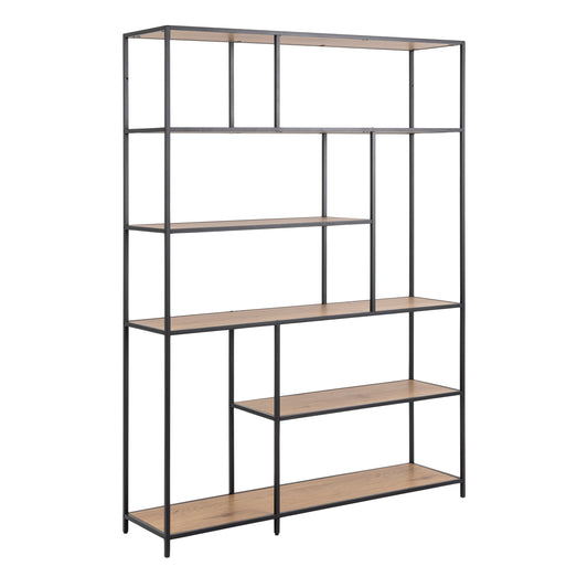 Seaford  Bookcase with 1 Drawer and 5 Shelves in Black and Oak