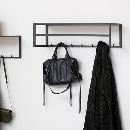 Seaford Black Metal Coat Rack with Oak Top