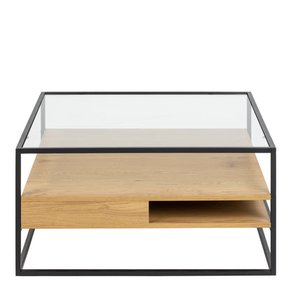 Randolf Square Coffee Table with 2 Shelves in Black and Oak