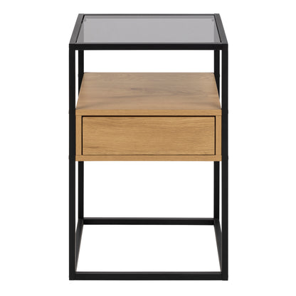 Randolf Square Bedside Table with 1 Drawer in Black and Oak