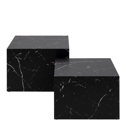 Dice Square Coffee Table Set in Black Marble Effect