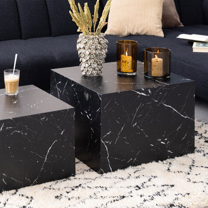 Dice Square Coffee Table Set in Black Marble Effect