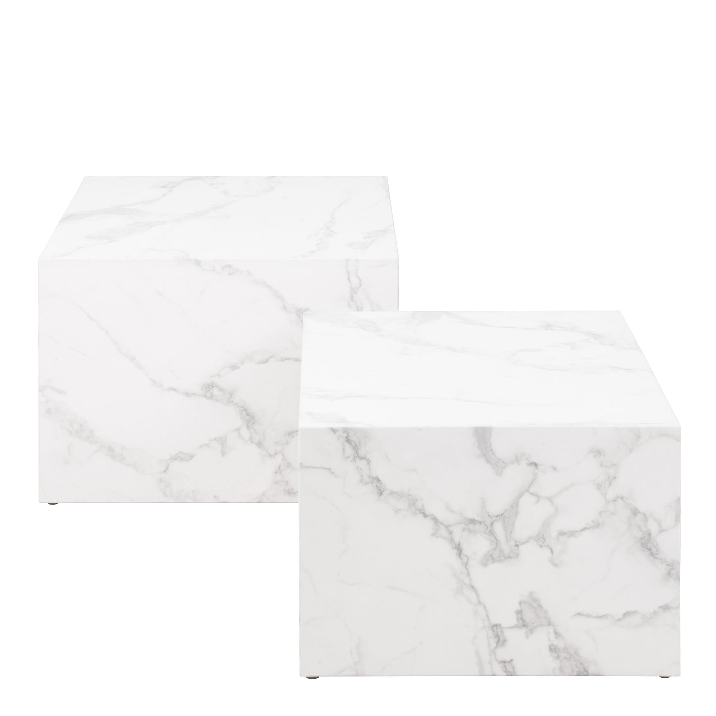 Dice Square Coffee Table Set in White Marble Effect