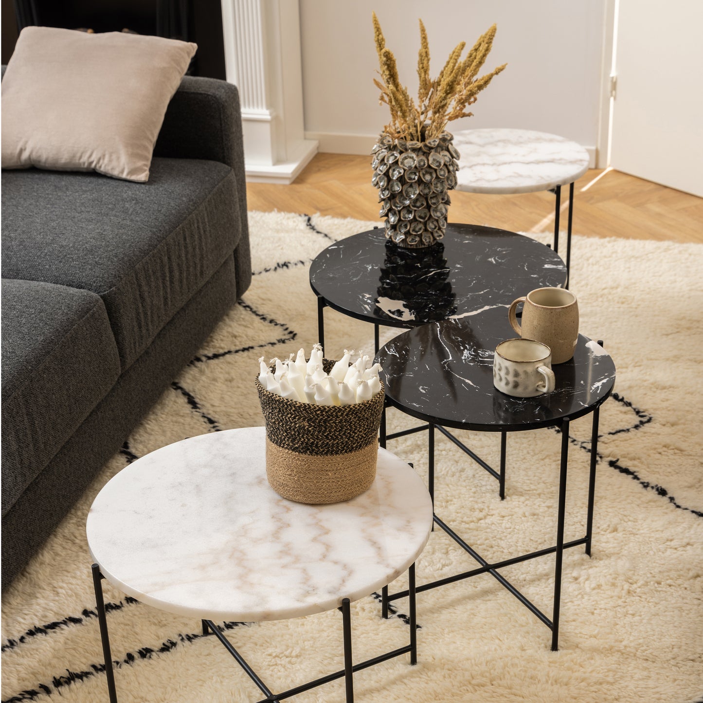 Avila Side Table with Black Marble Effect 42x45cm