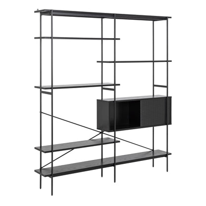 Angus Bookcase with 1 Sliding Door & 5 Shelves in Black