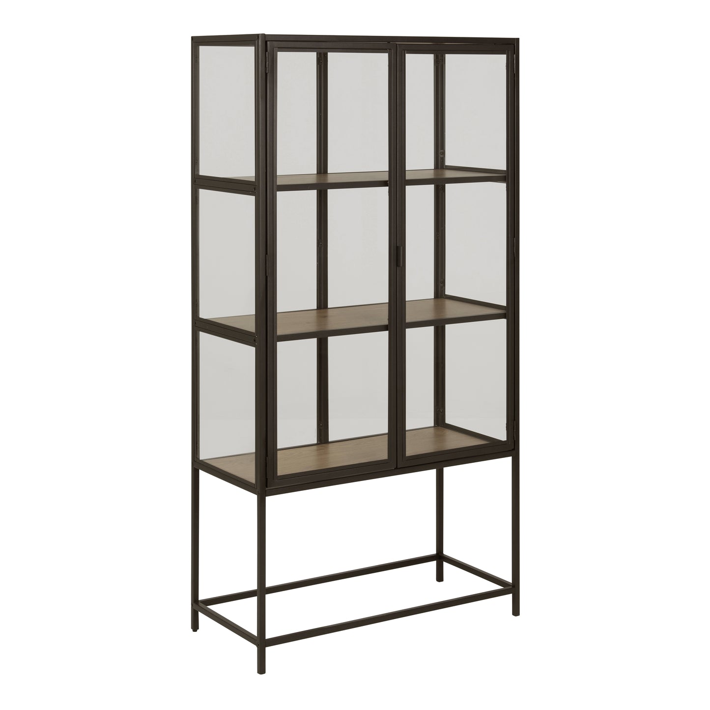 Seaford 2 Glass Door Display Cabinet in Black & Oak