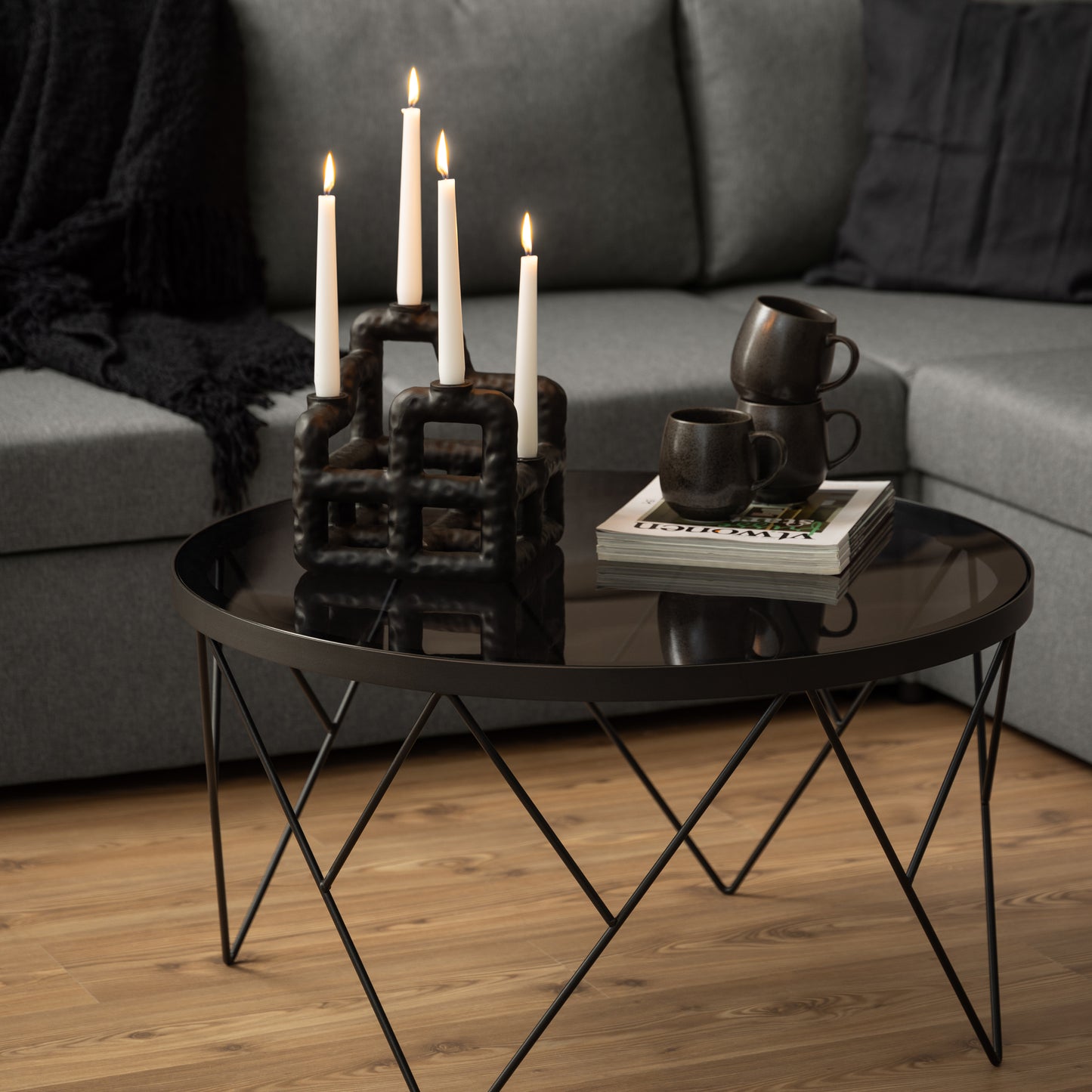 Halstow Coffee Table in Black with Smoked Glass Top