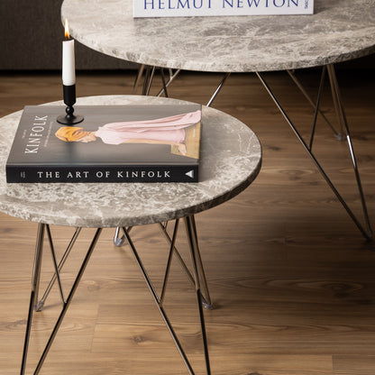 Prunus Round Side Table  with Grey-Brown Marble Top