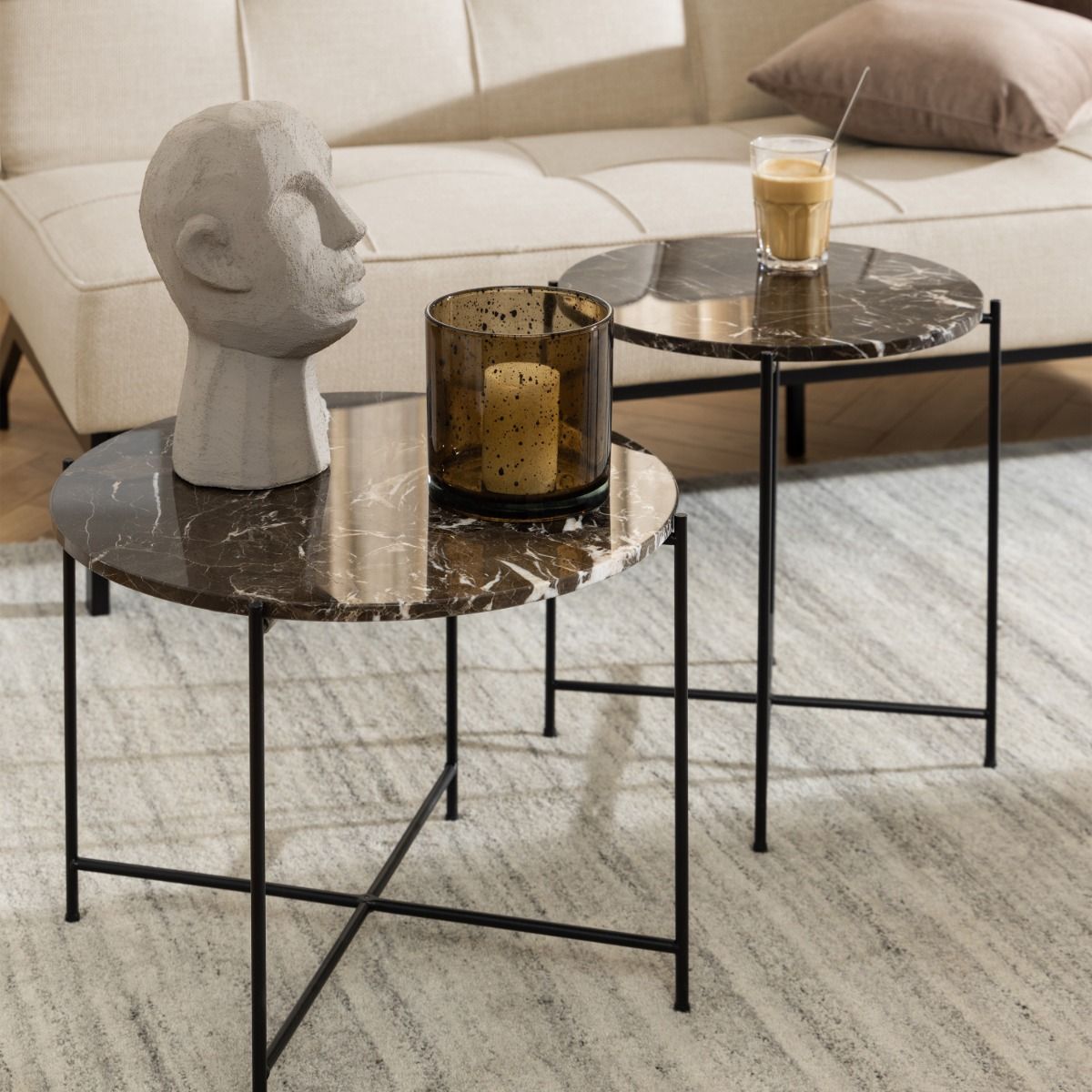 Avila Side Table with Brown Marble Effect 42x45cm