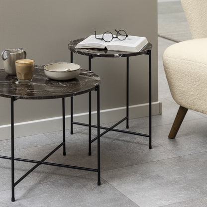 Avila Side Table with Brown Marble Effect 42x45cm