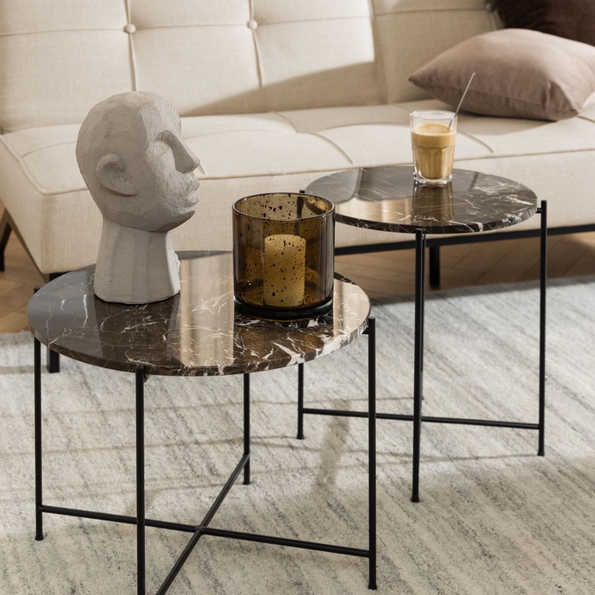 Avila Side Table with Brown Marble Effect 52x40cm