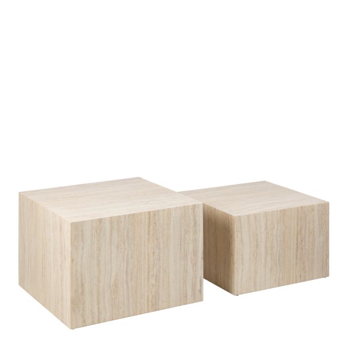 Dice Square Coffee Table Set in Light Travertine Effect