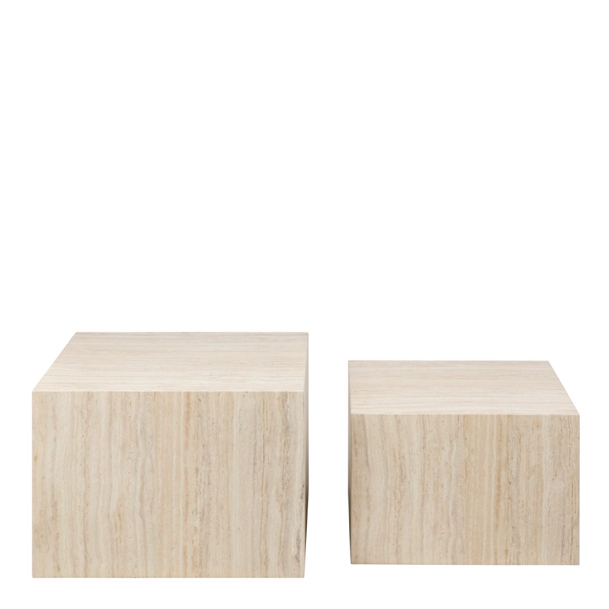 Dice Square Coffee Table Set in Light Travertine Effect