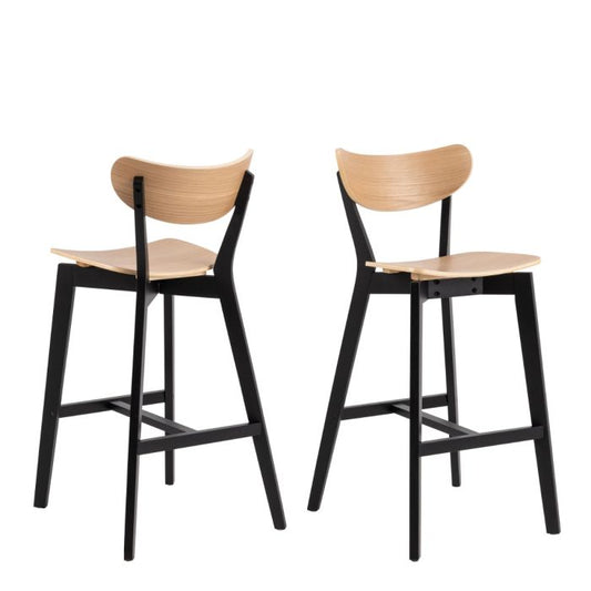 Roxby Bar Stool, Black and Oak Set of 2