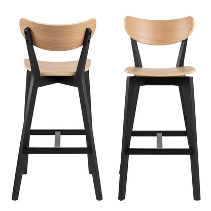 Roxby Bar Stool, Black and Oak Set of 2