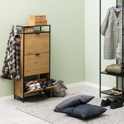 Seaford Shoe Cabinet in Black and Oak