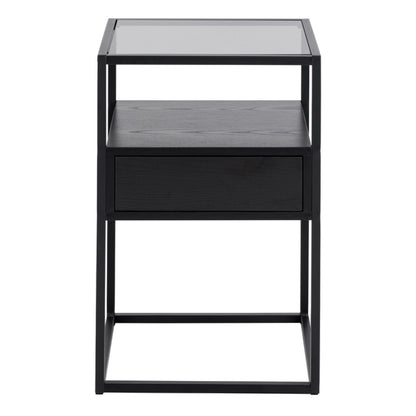 Randolf Bedside Table in Black with Smoked Glass