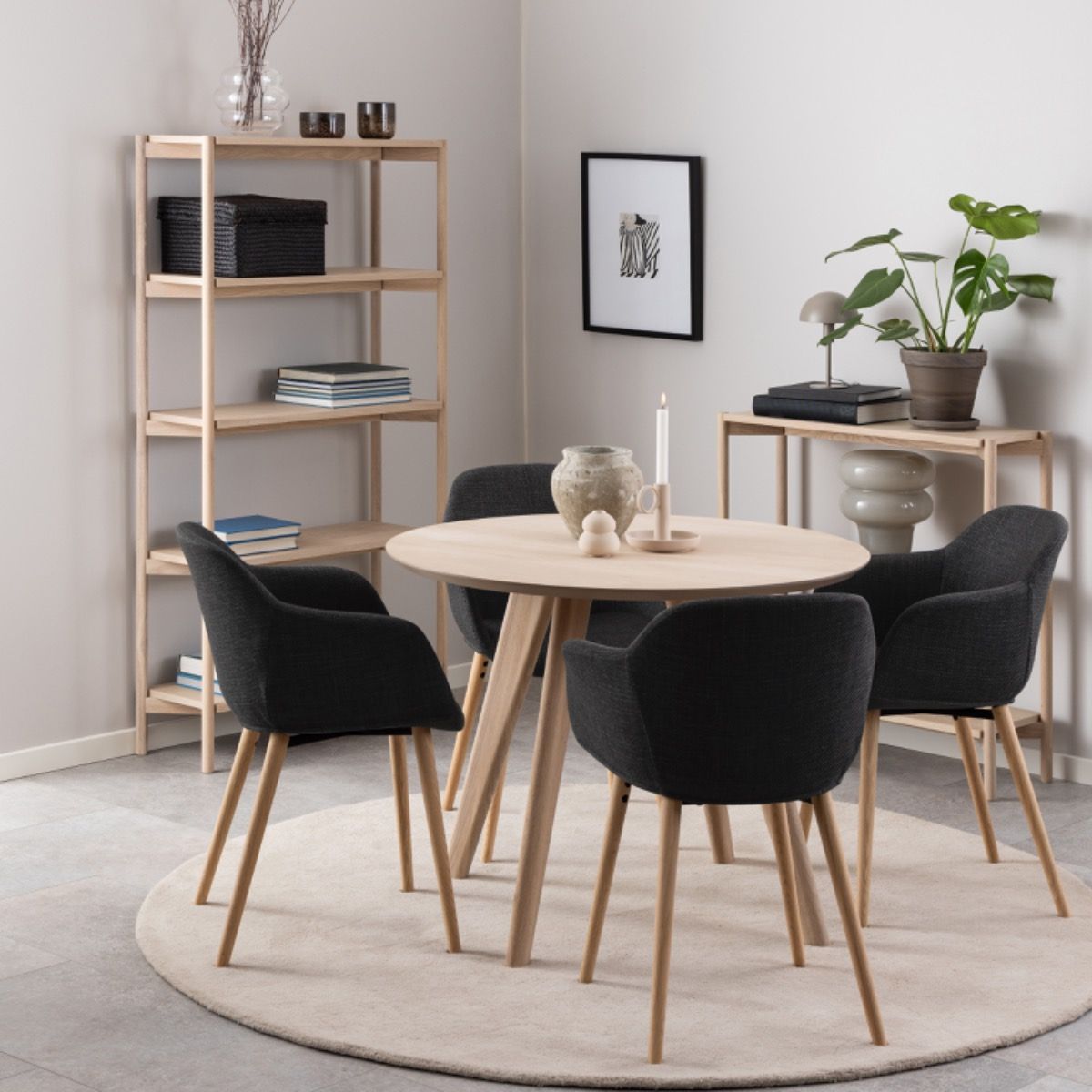 Townsville Round Dining Table in White and Oak