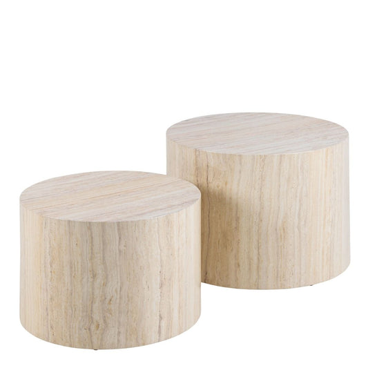 Dice Round Coffee Table Set in Light Travertine Effect