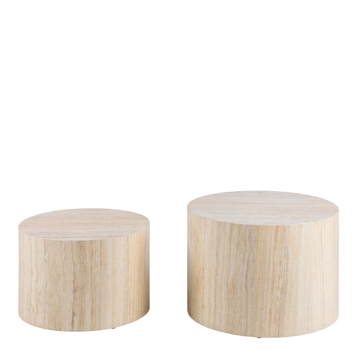 Dice Round Coffee Table Set in Light Travertine Effect