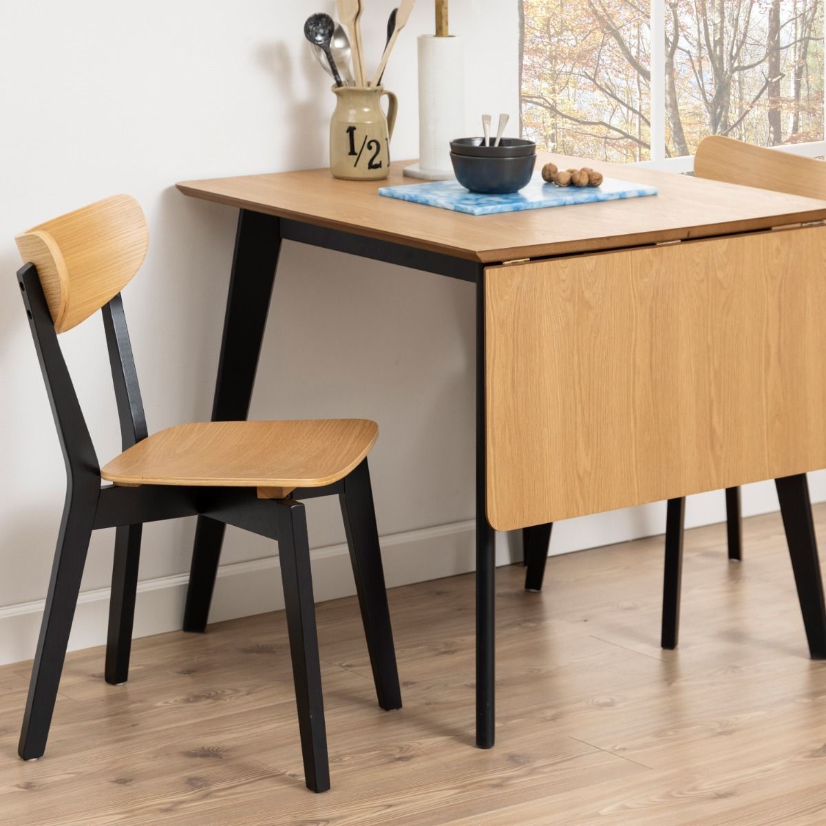 Roxby Dining Chairs in Black and Oak Set of 2